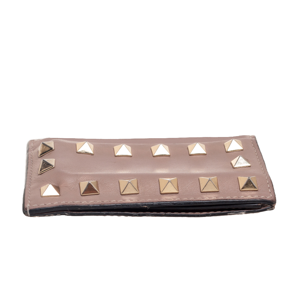VALENTINO Dusty Pink Leather Rockstud Card Holder - Picture 8 of 9